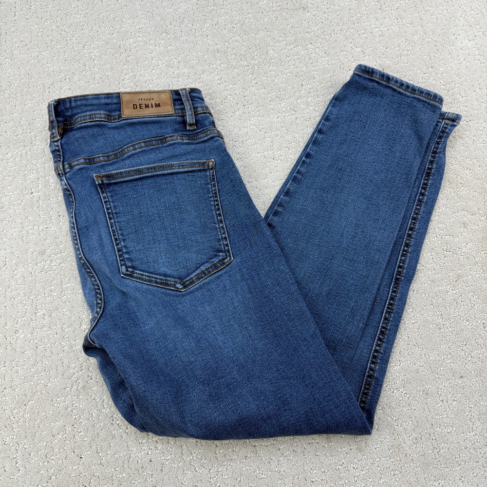 Sezane Denim Slim Parfait Jeans Women 40 28X26 Blue High Rise Organic Stretch